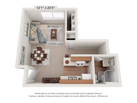Floor plan for studio, 1 bath, 400 sqft